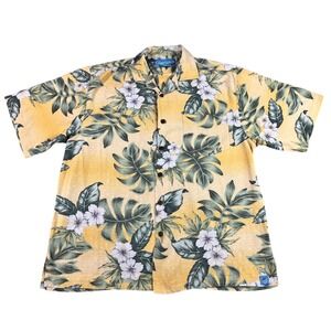 Bermuda Bay Mens Silk Tropical Floral Hawaiian Aloha Shirt Yellow Medium Beach
